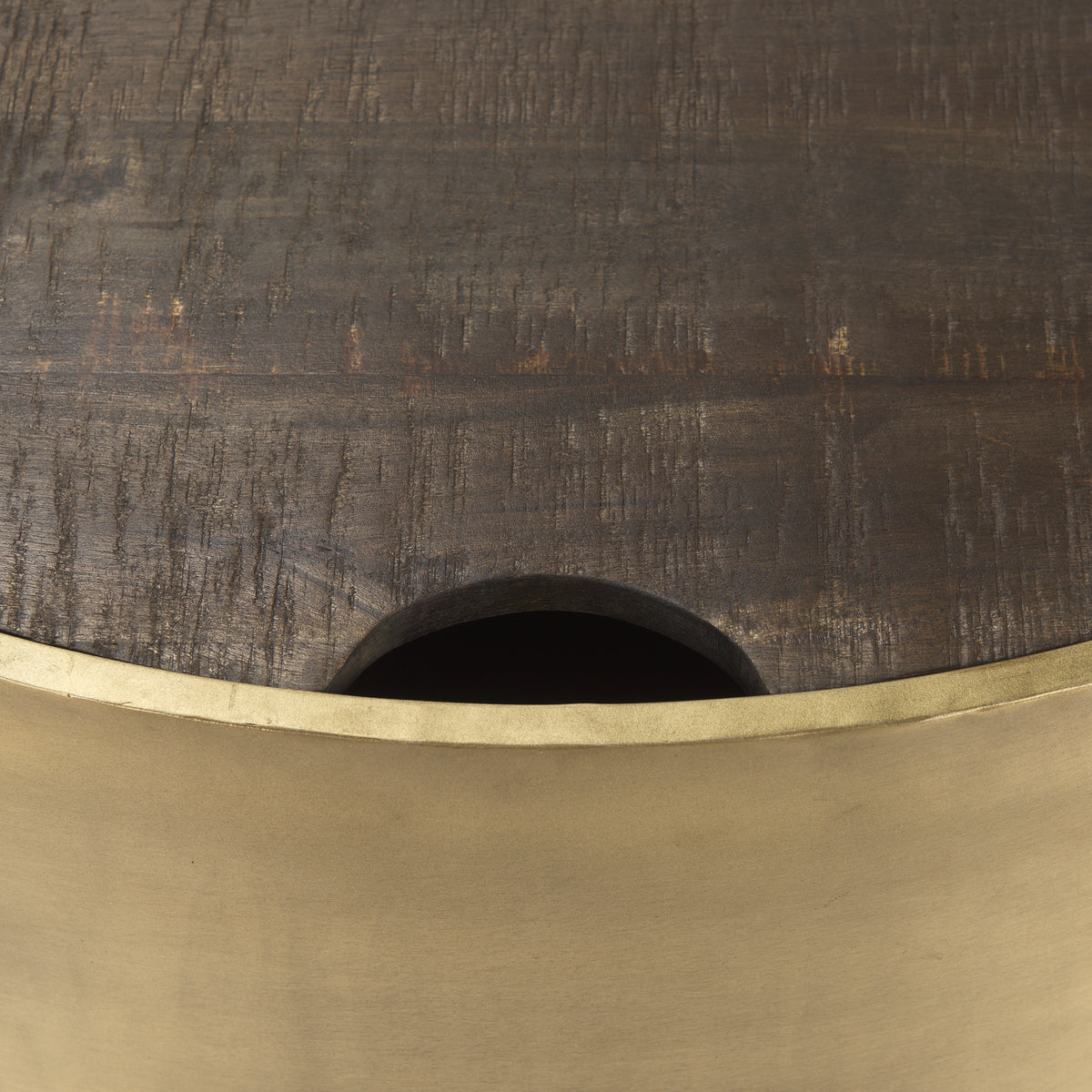 Eclipse Antique Brass Metal Drum Base w/ Dark Brown Wood Top Nested Coffee Table-Coffee Tables-DECOROLALA