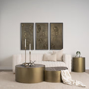 Eclipse Antique Brass Metal Drum Base w/ Dark Brown Wood Top Nested Coffee Table-Coffee Tables-DECOROLALA