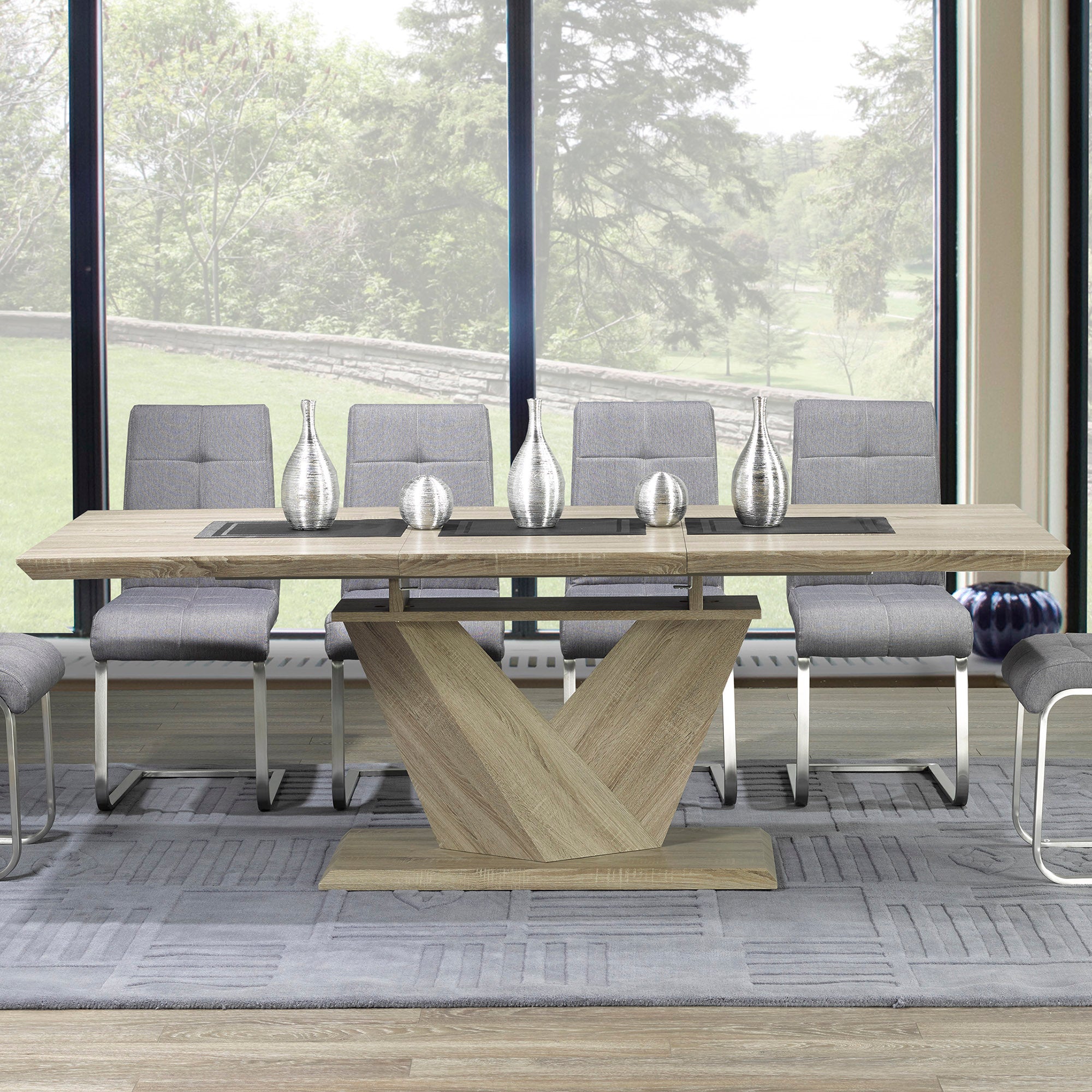 Eclipse Extension Dining Table - Washed Oak Butterfly Leaf-DECOROLALA