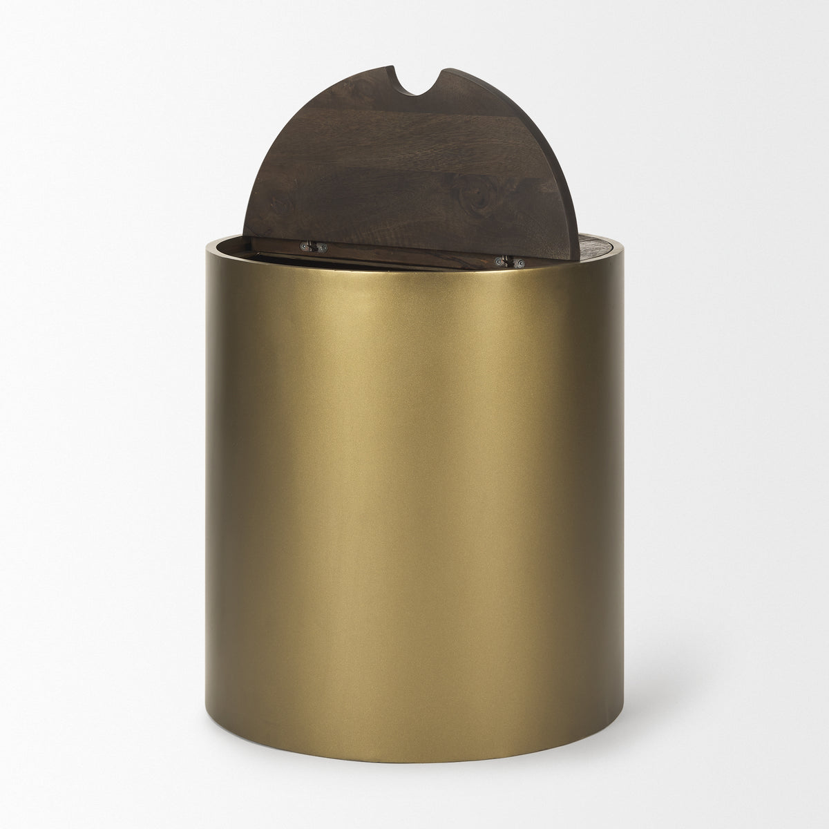 Eclipse Gunmetal Drum Base w/ Brown Wood Top End/Side Table-End and Side Tables-DECOROLALA