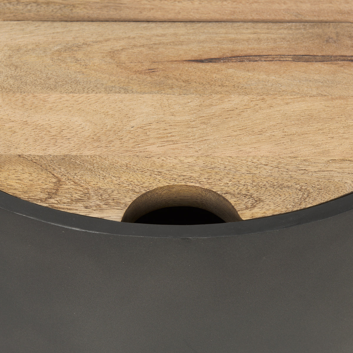 Eclipse Gunmetal Drum Base w/ Brown Wood Top End/Side Table-End and Side Tables-DECOROLALA