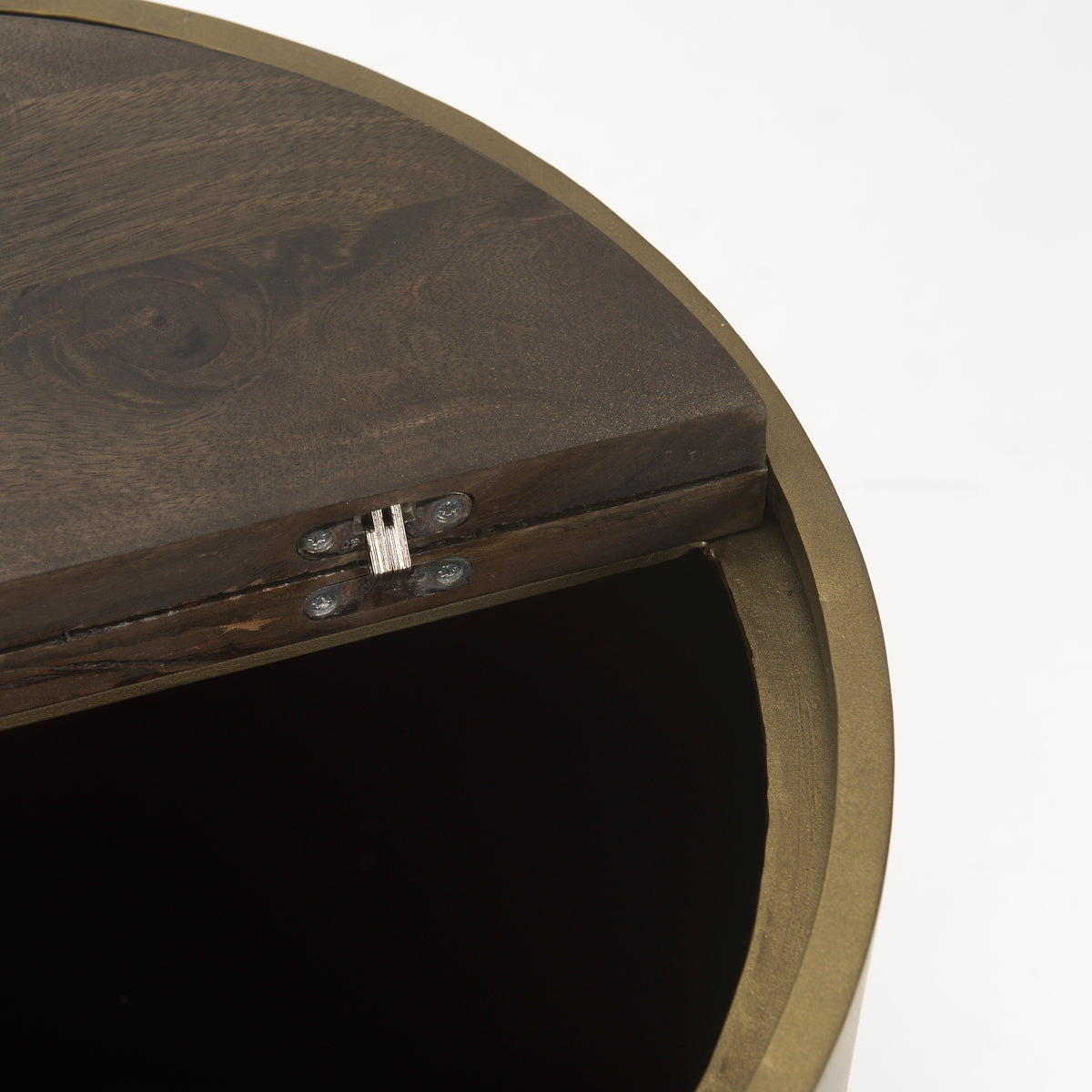 Eclipse Gunmetal Drum Base w/ Brown Wood Top End/Side Table-End and Side Tables-DECOROLALA