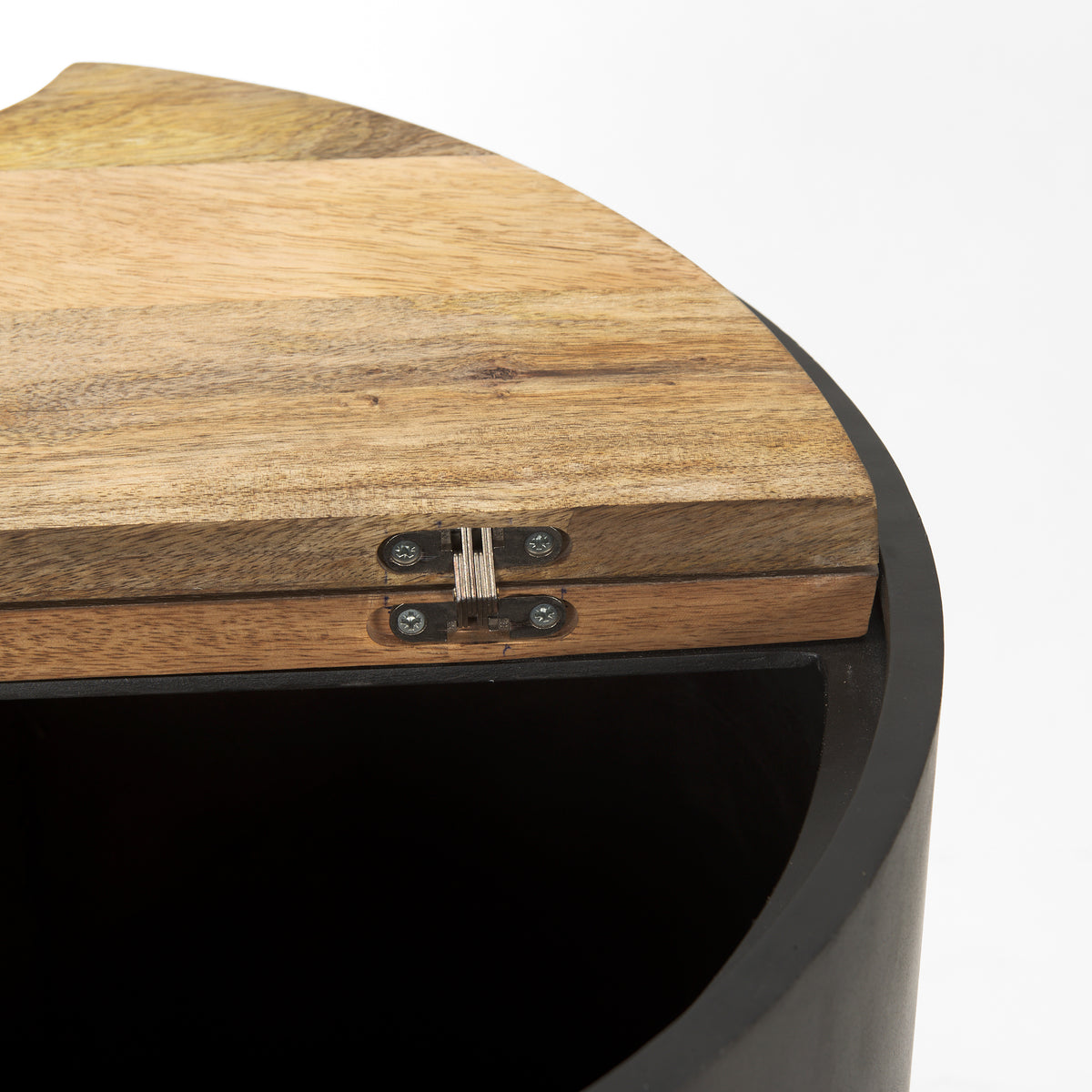 Eclipse Gunmetal Drum Base w/ Brown Wood Top End/Side Table-End and Side Tables-DECOROLALA