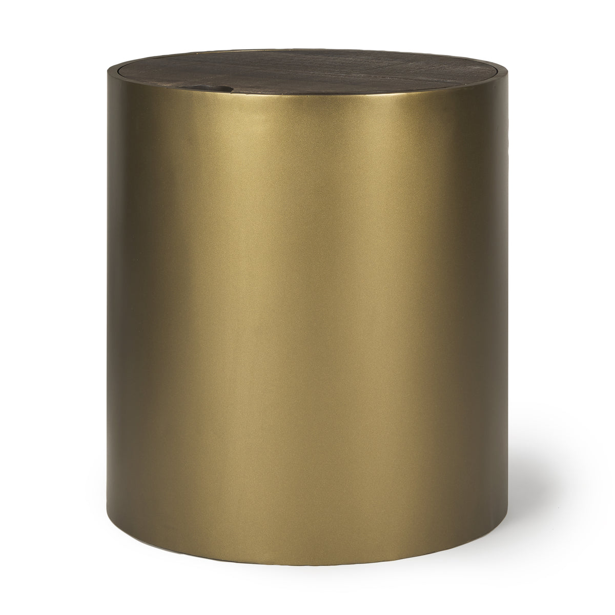 Eclipse Gunmetal Drum Base w/ Brown Wood Top End/Side Table-End and Side Tables-DECOROLALA