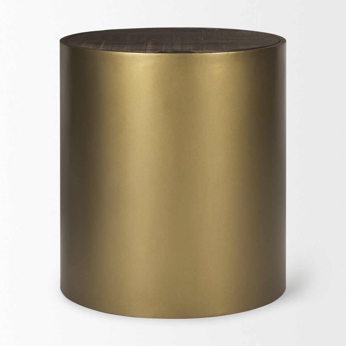 Eclipse Gunmetal Drum Base w/ Brown Wood Top End/Side Table-End and Side Tables-DECOROLALA