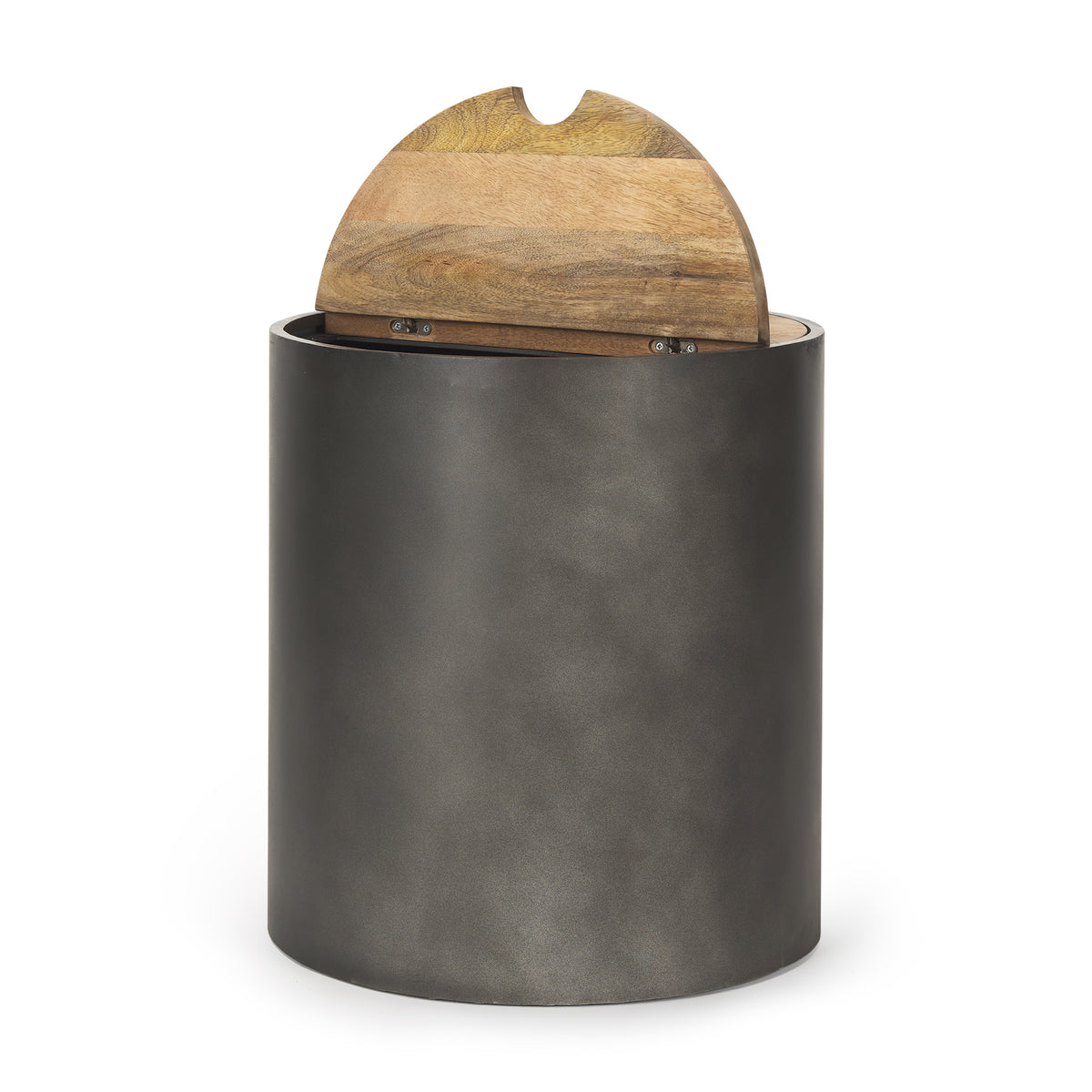 Eclipse Gunmetal Drum Base w/ Brown Wood Top End/Side Table-End and Side Tables-DECOROLALA