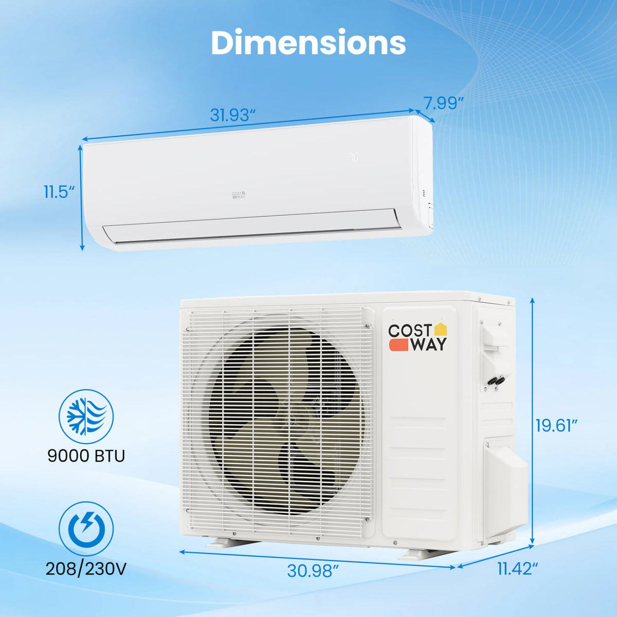 EcoGuard Series 9000 BTU 20 SEER2 208-230V Mini Split Air Conditioner and Heater-Mini Split Air Conditioners-DECOROLALA