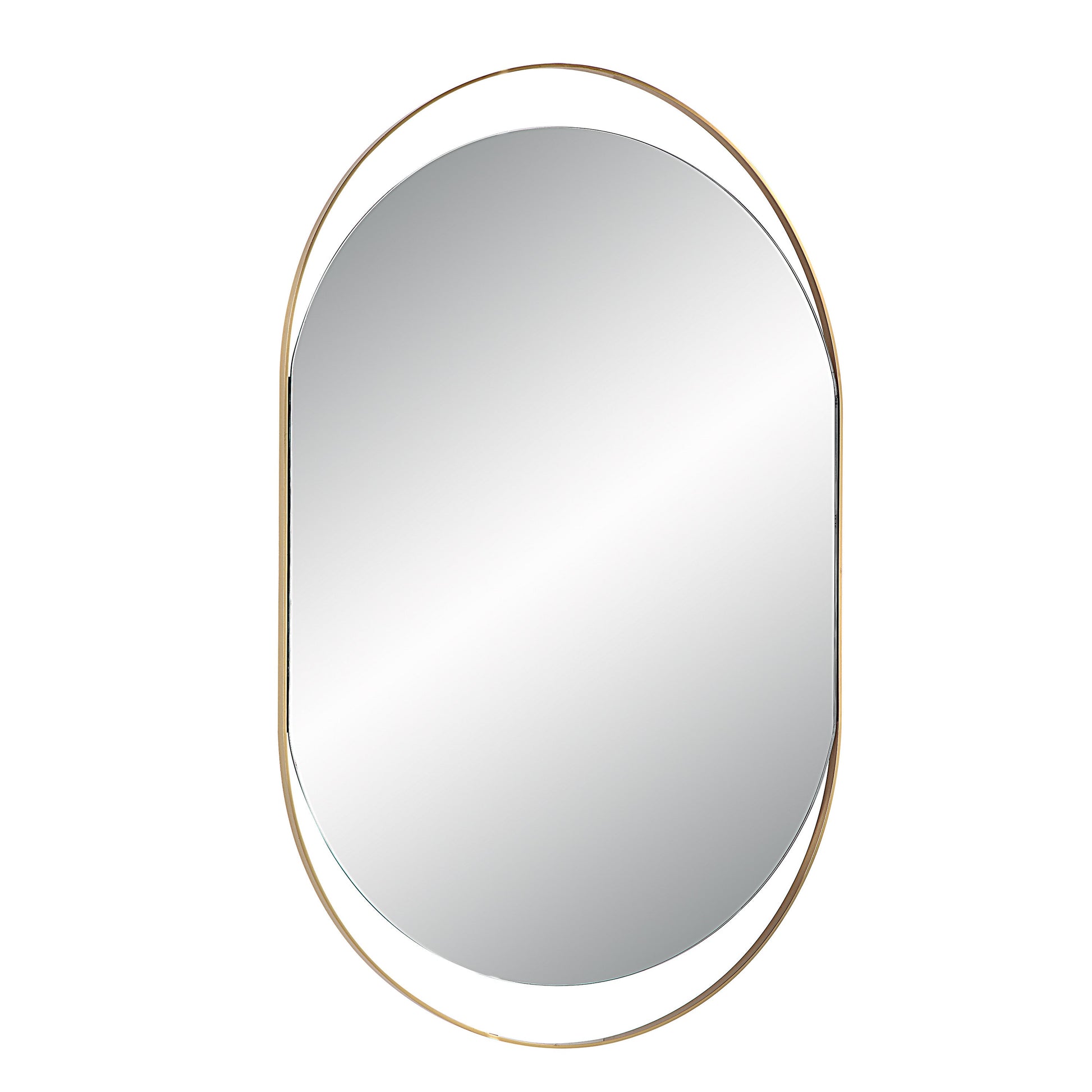 Ecru 40" Tall Pill Oval Mirror, Satin Brass-Mirror-DECOROLALA