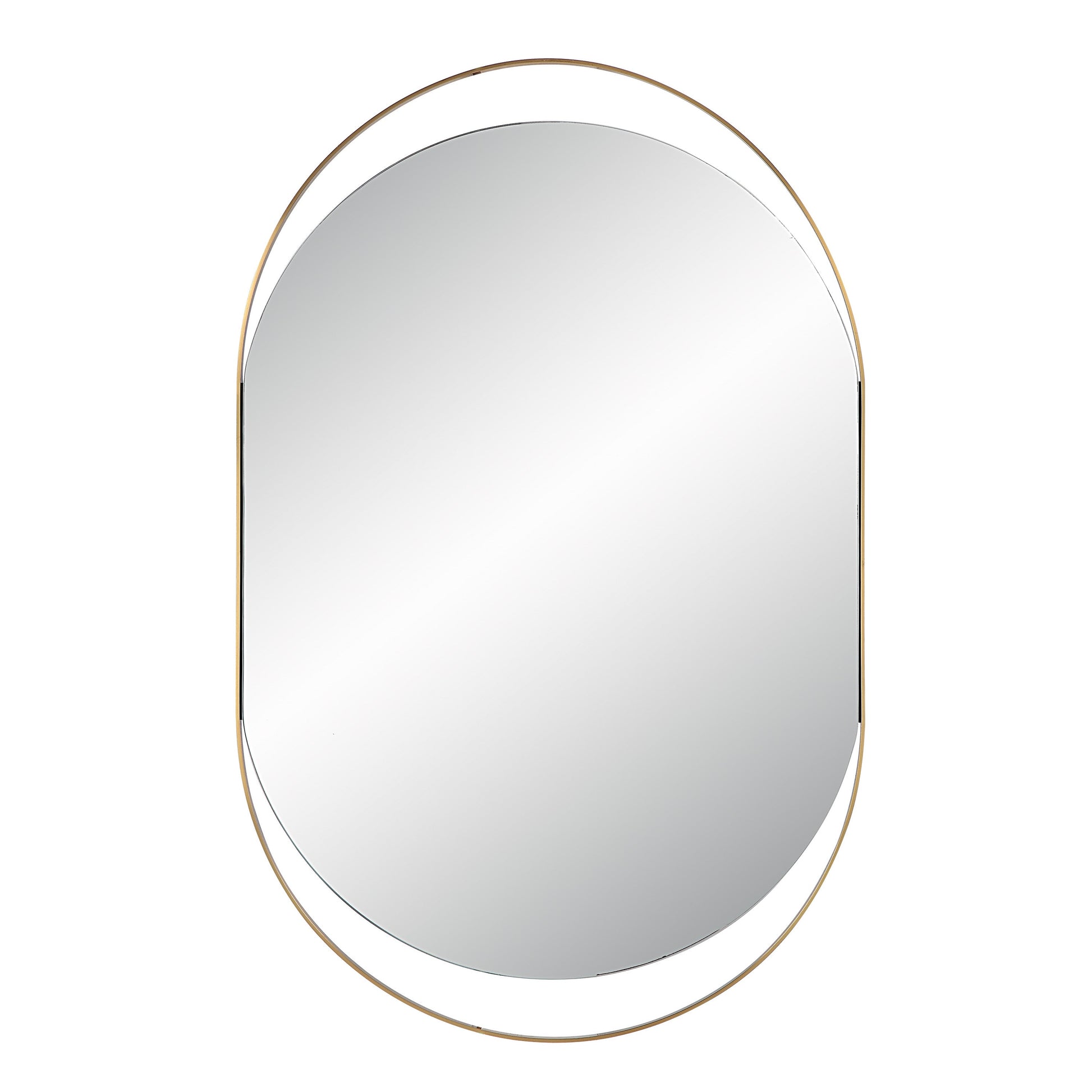 Ecru 40" Tall Pill Oval Mirror, Satin Brass-Mirror-DECOROLALA