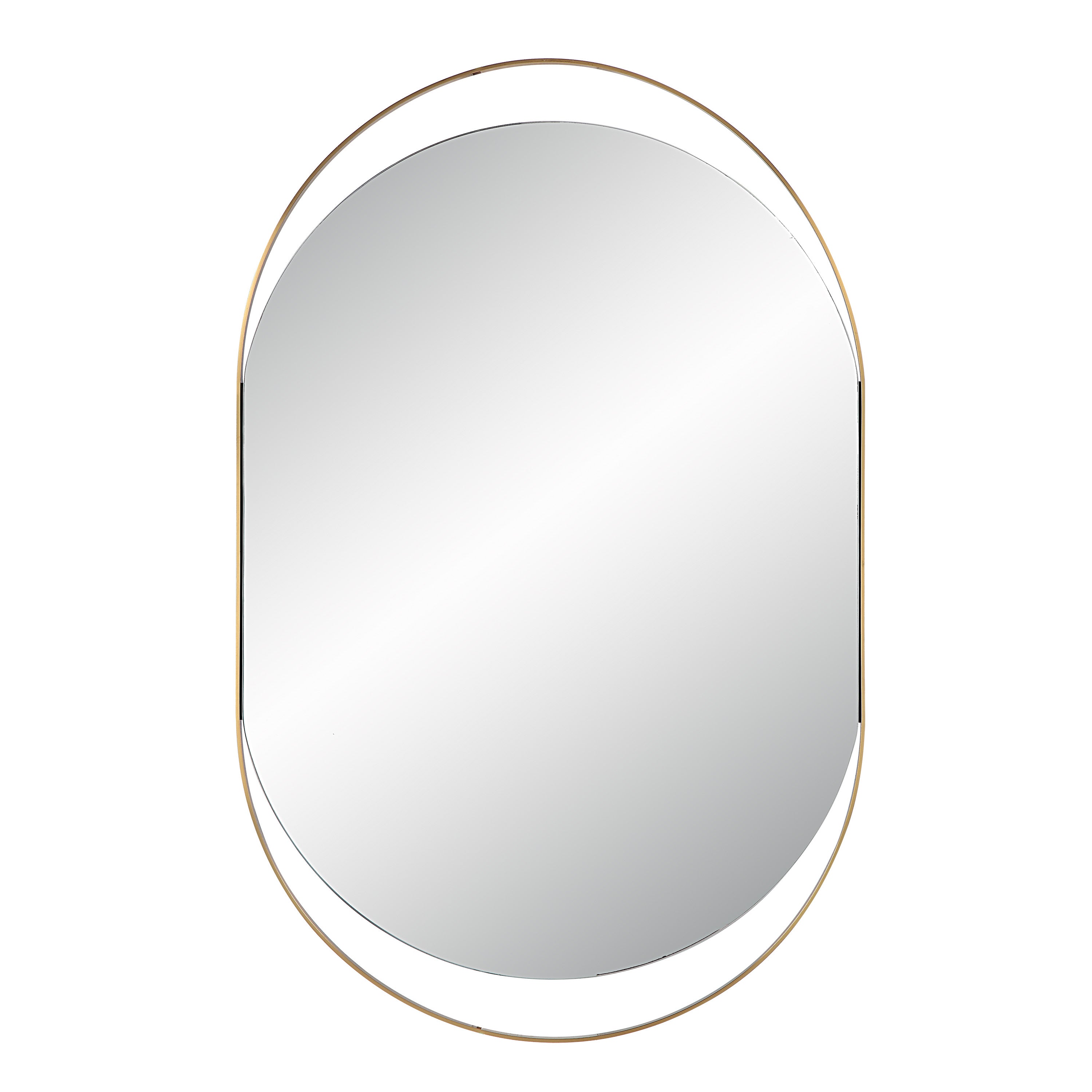 Ecru 40" Tall Pill Oval Mirror, Satin Brass-Mirror-DECOROLALA
