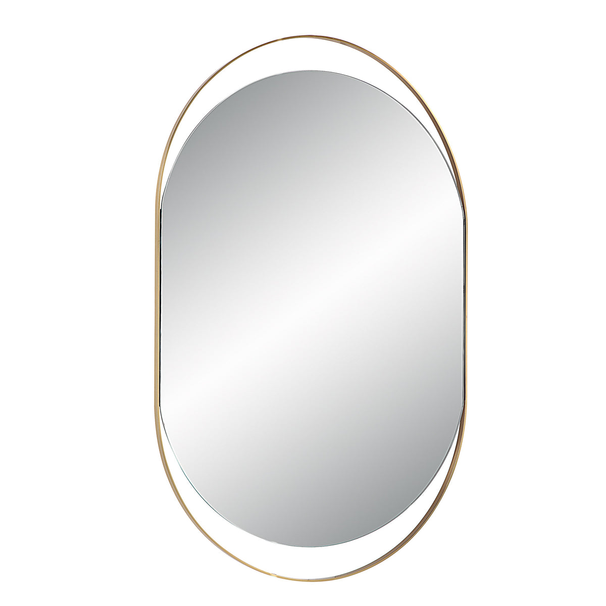Ecru 40" Tall Pill Oval Mirror, Satin Brass-Mirrors-DECOROLALA