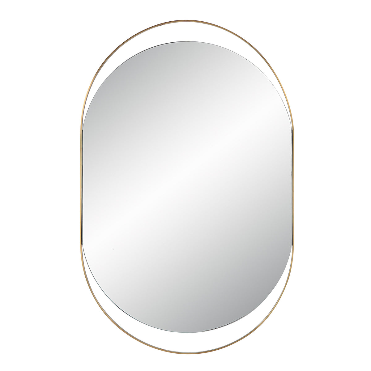 Ecru 40" Tall Pill Oval Mirror, Satin Brass-Mirrors-DECOROLALA