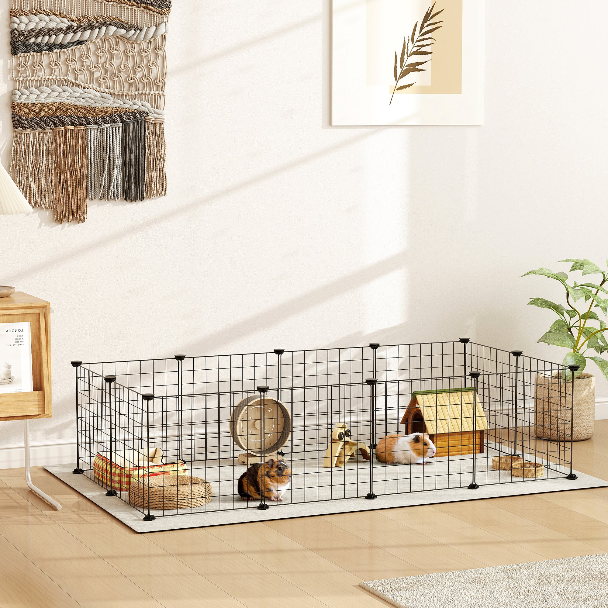 Pet Playpen, DIY Cage House for Small Animals, Guinea Pigs, Hedgehogs, Black