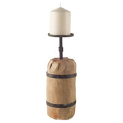 Edgeland I Short Brown Wood Metal Strap Candle Holder-Table Candle Holders-DECOROLALA