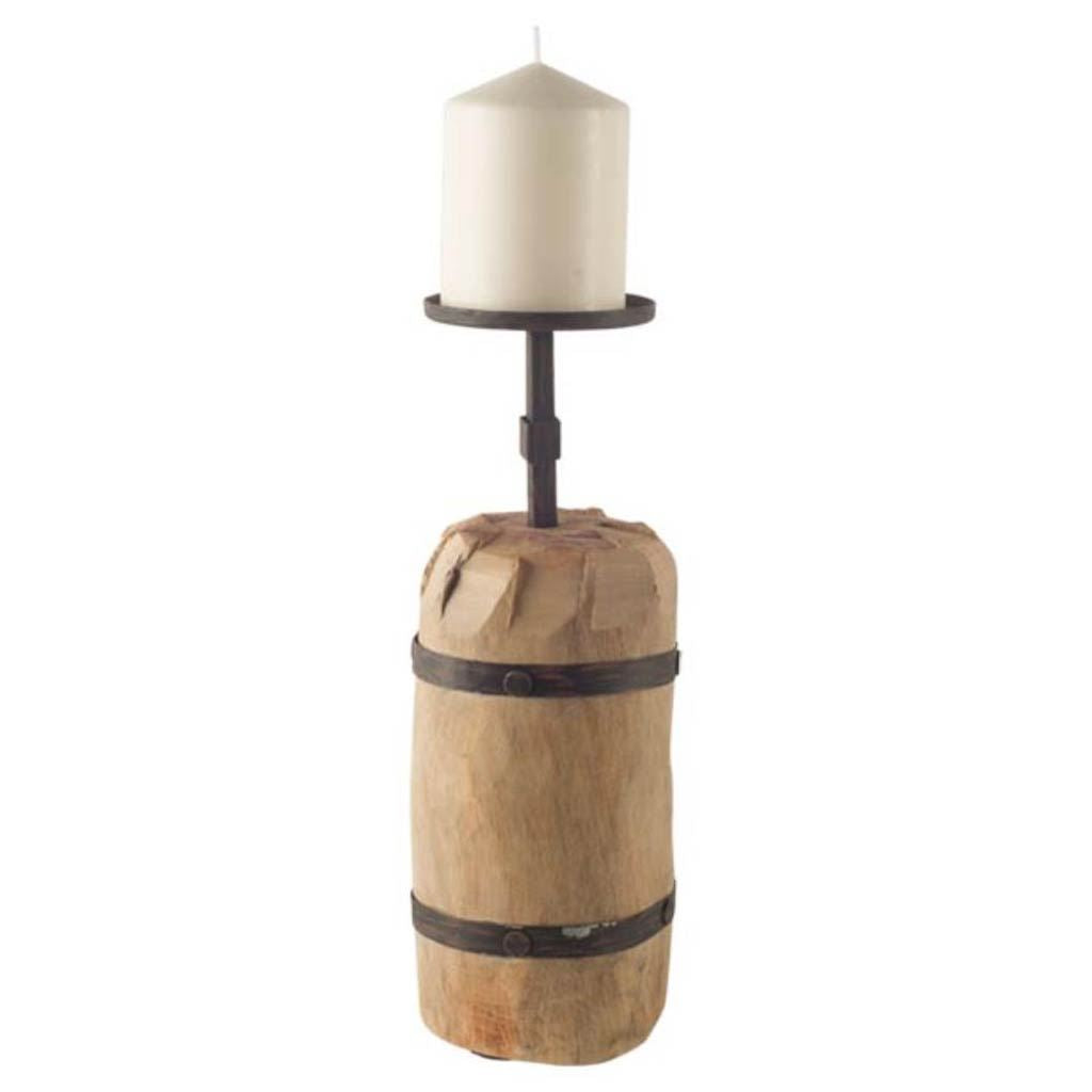 Edgeland I Short Brown Wood Metal Strap Candle Holder-Table Candle Holders-DECOROLALA