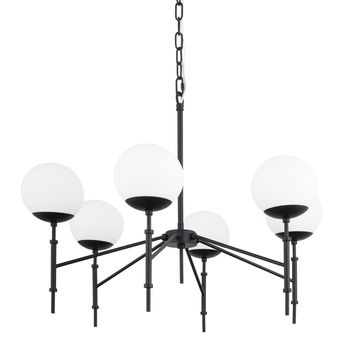 Edie Matte Black Metal w/ Frosted Glass Globes 6-Light Chandelier-Chandeliers-DECOROLALA