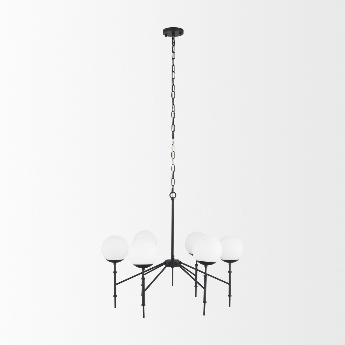 Edie Matte Black Metal w/ Frosted Glass Globes 6-Light Chandelier-Chandeliers-DECOROLALA