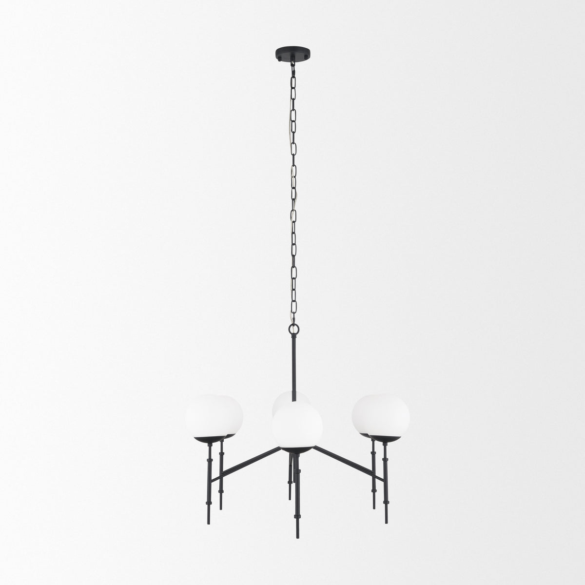 Edie Matte Black Metal w/ Frosted Glass Globes 6-Light Chandelier-Chandeliers-DECOROLALA