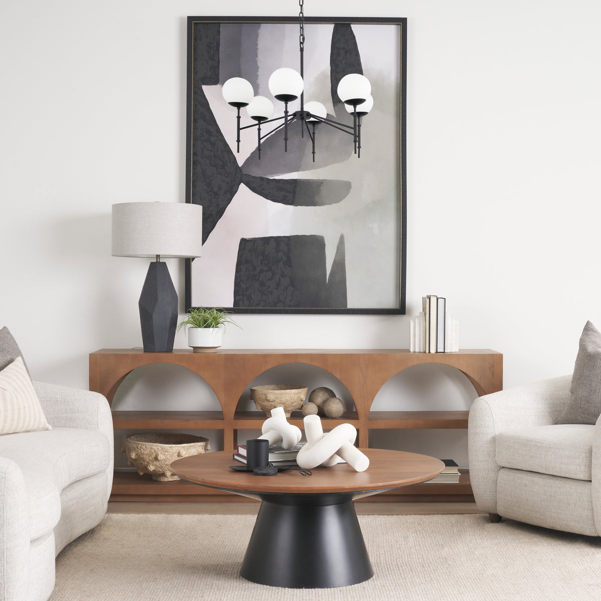 Edie Matte Black Metal w/ Frosted Glass Globes 6-Light Chandelier-Chandeliers-DECOROLALA