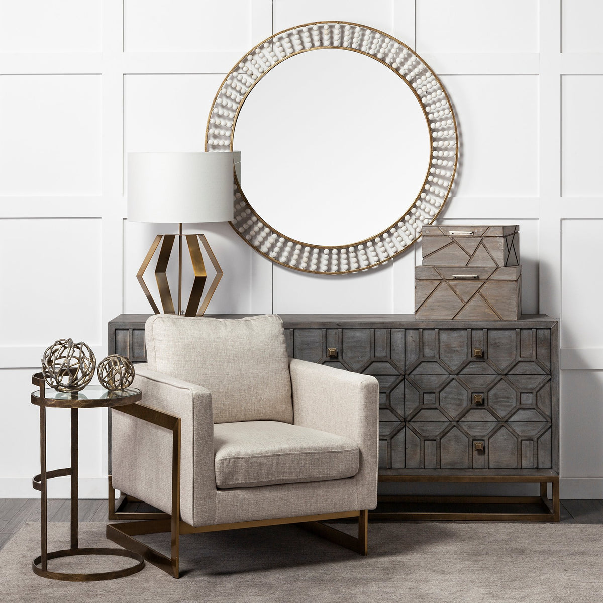 Edwards (26"H) Gold Metal Base w/ Cream Fabric Shade Table Lamp-Table Lamps-DECOROLALA