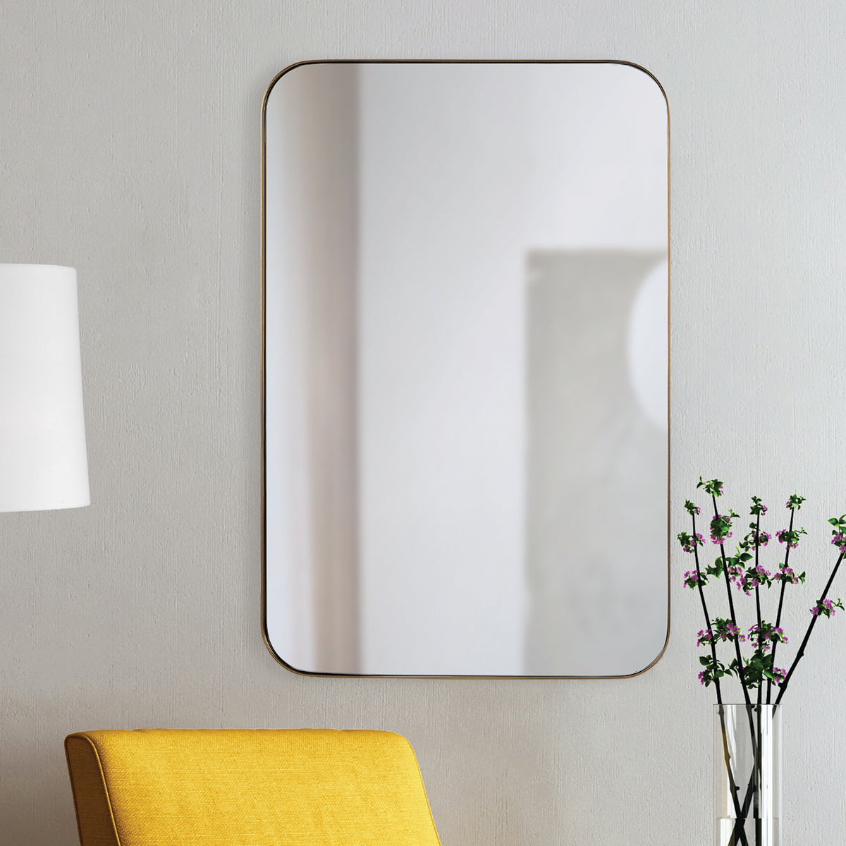 Edwin 36" Tall Rectangle Wall Mirror, Yellow-Mirrors-DECOROLALA