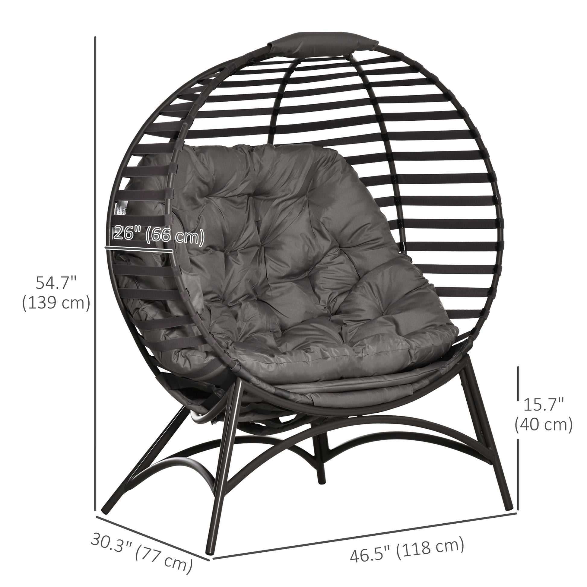 Egg Chair, Foldable Patio Lounge Chair, Sand - Large Cushion, Side Pocket-DECOROLALA