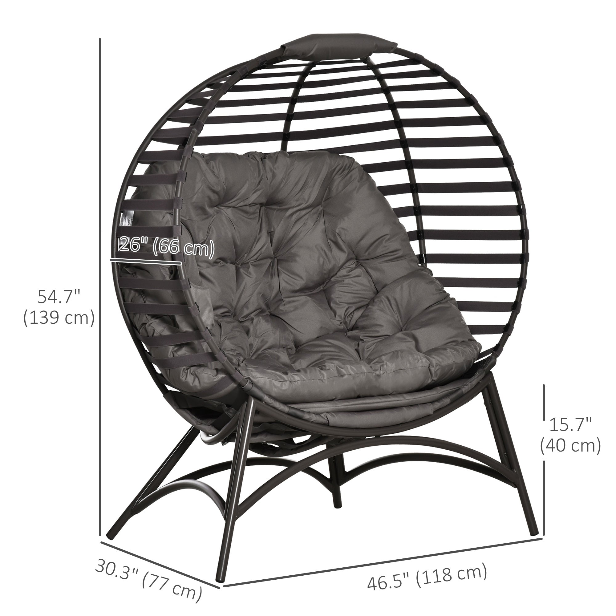 Egg Chair, Foldable Patio Lounge Chair, Sand - Large Cushion, Side Pocket-DECOROLALA