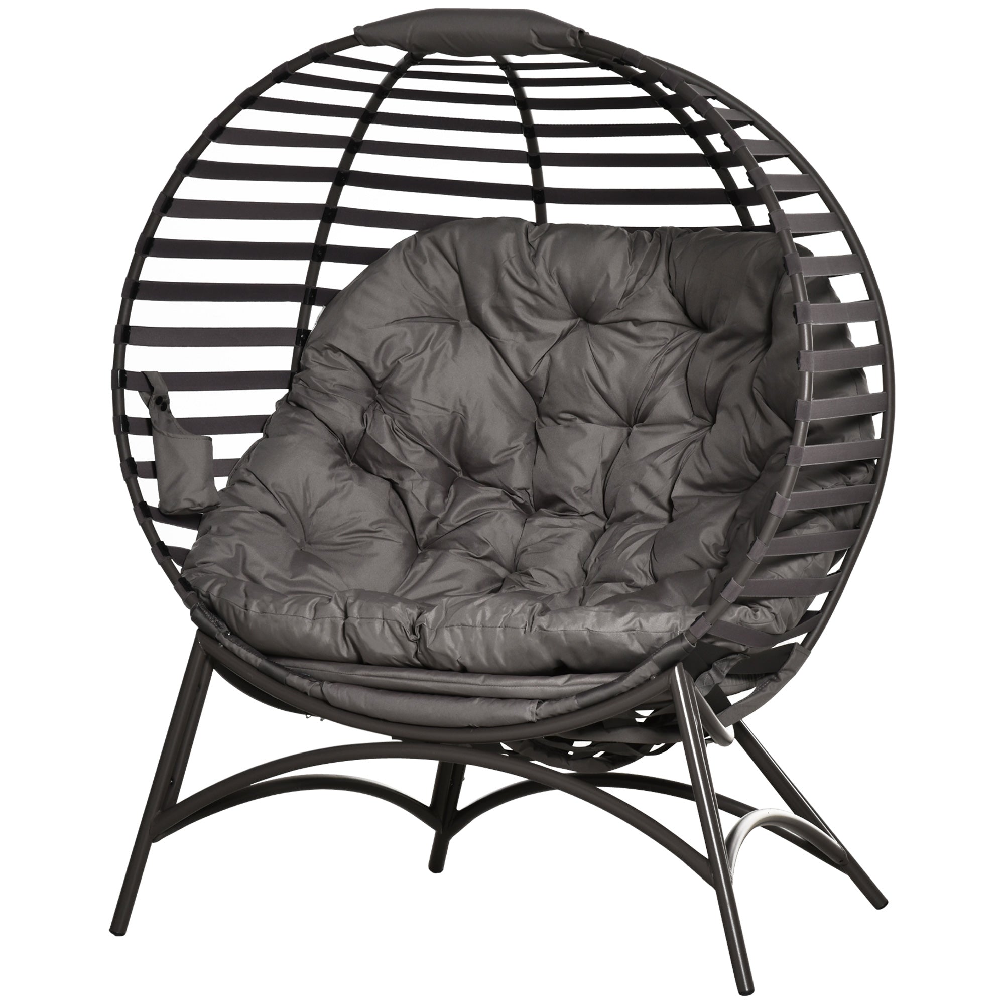 Egg Chair, Foldable Patio Lounge Chair, Sand - Large Cushion, Side Pocket-DECOROLALA