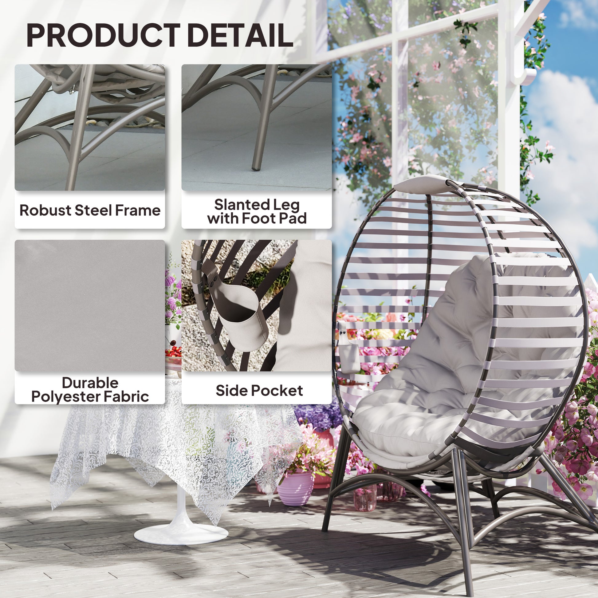 Egg Chair Foldable Patio Lounge - Light Grey-DECOROLALA