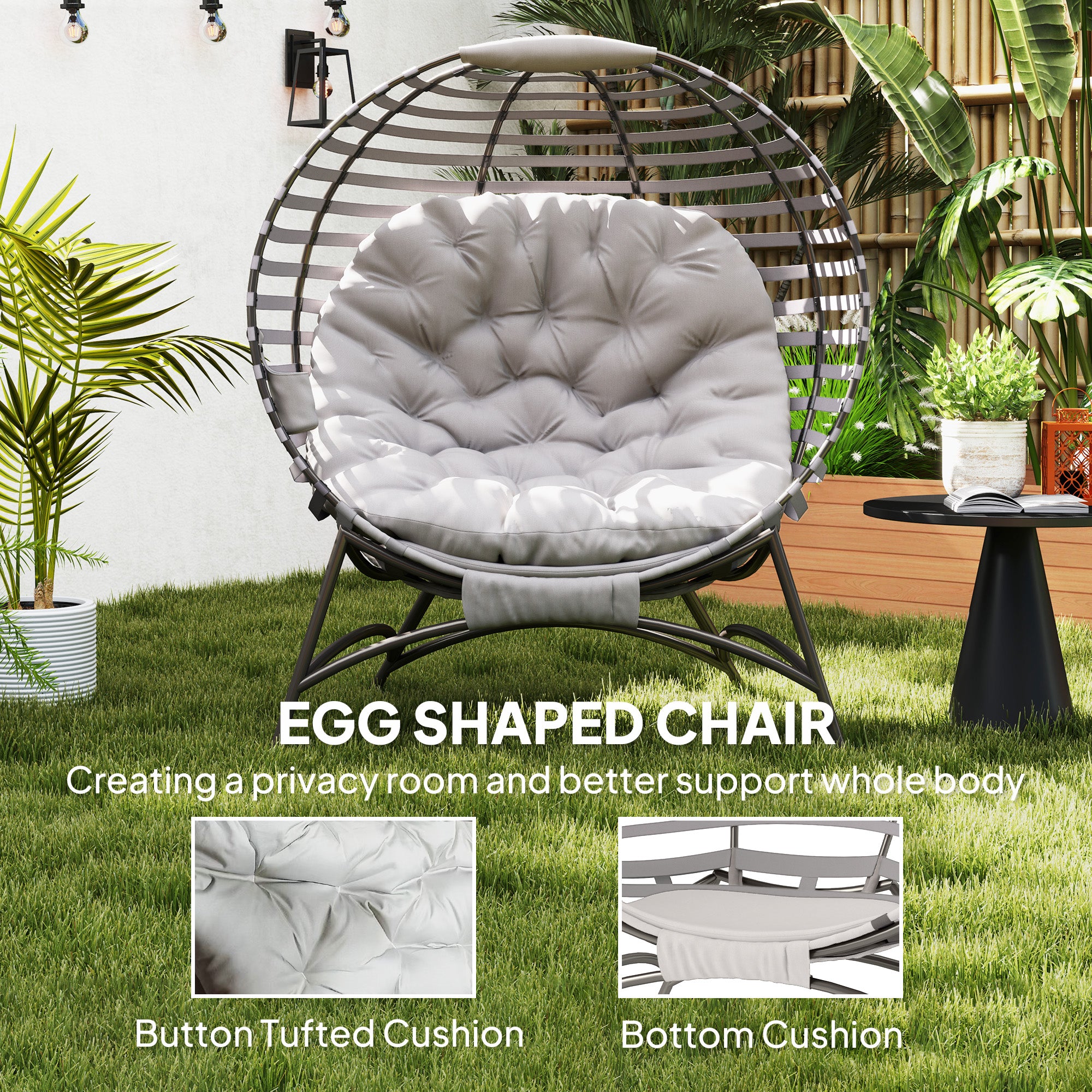 Egg Chair Foldable Patio Lounge - Light Grey-DECOROLALA