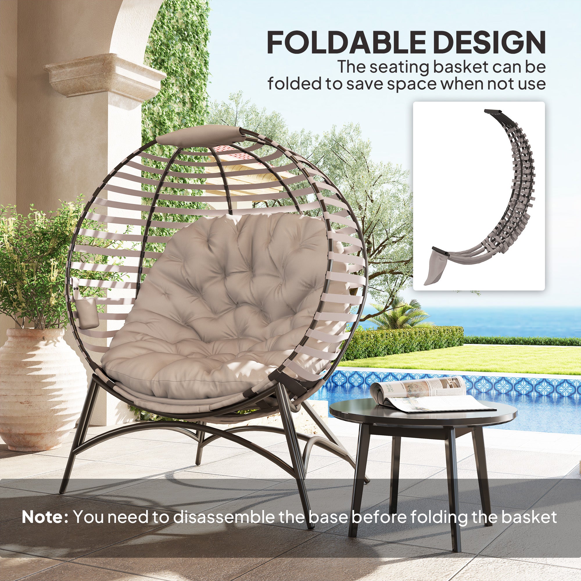 Egg Chair Foldable Patio Lounge - Light Grey-DECOROLALA