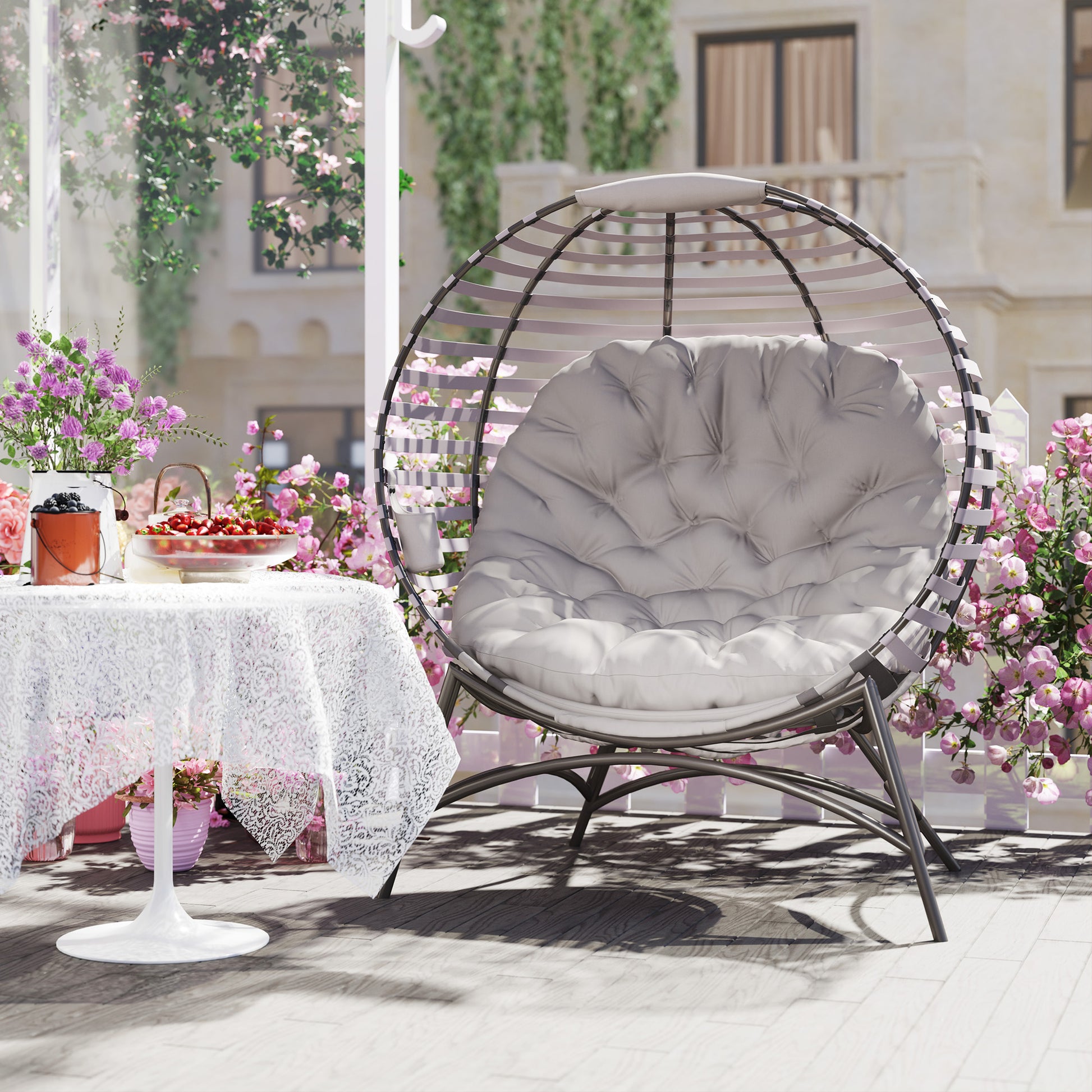 Egg Chair Foldable Patio Lounge - Light Grey-DECOROLALA