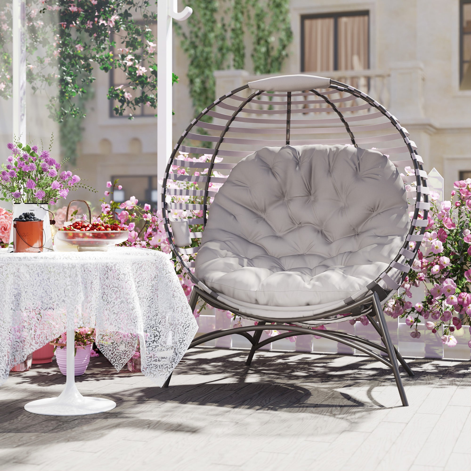 Egg Chair Foldable Patio Lounge - Light Grey-DECOROLALA