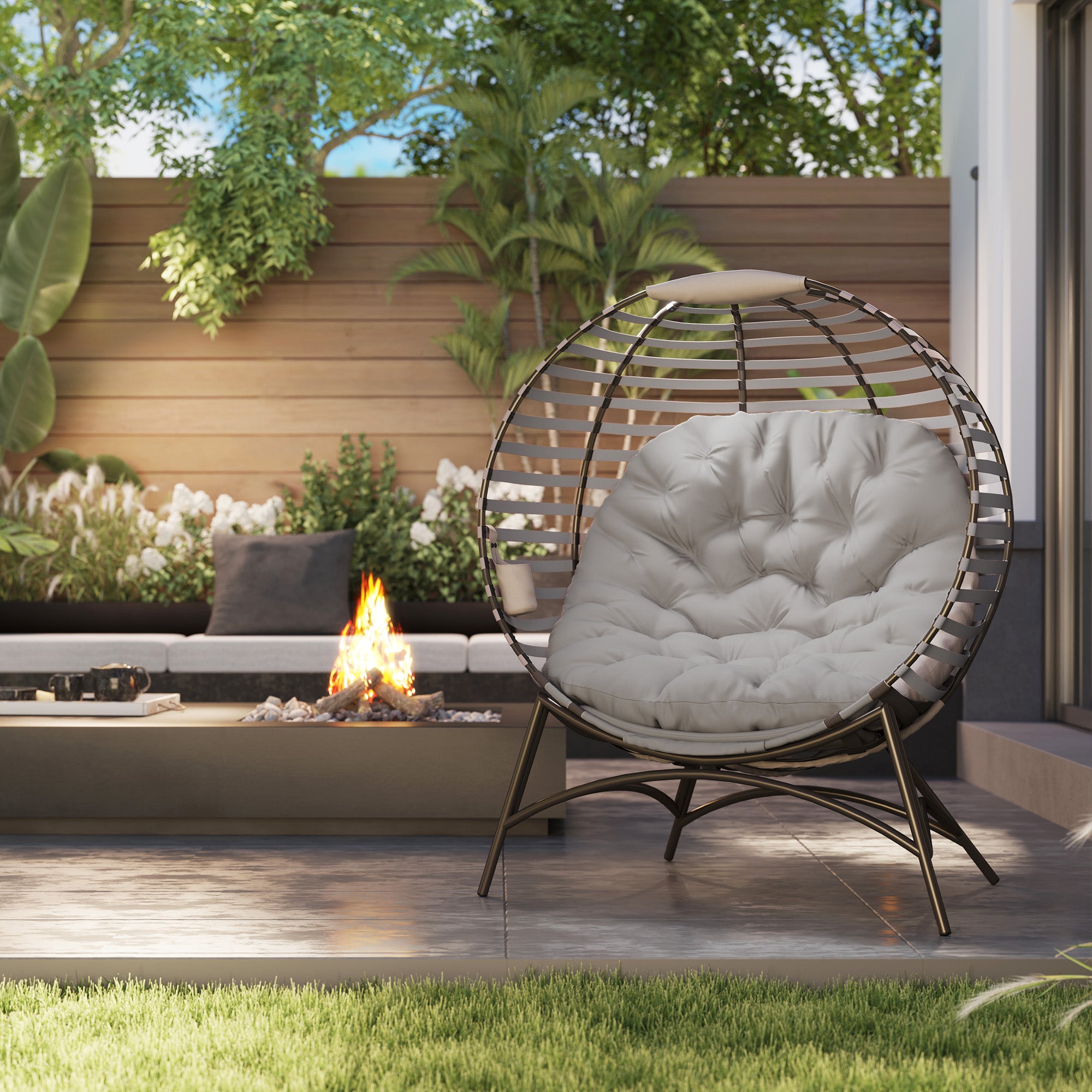 Egg Chair Foldable Patio Lounge - Light Grey-DECOROLALA
