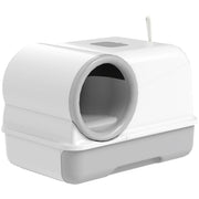 Cat Litter Box Easy Clean Drawer Odor Control Hooded Cat Litter Tray with Scoop White and Grey