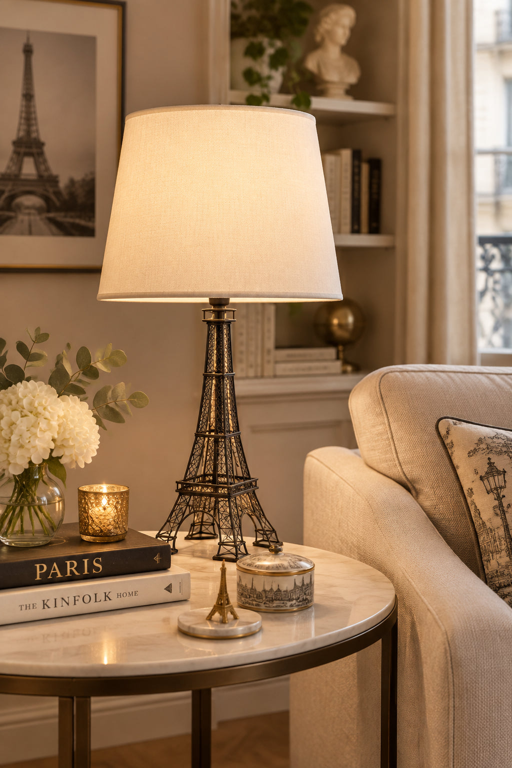 Eiffel Tower Table Lamp - White Shade-Lighting-DECOROLALA