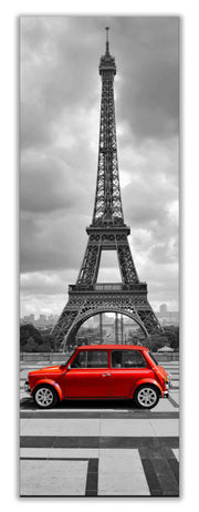 Eiffel Tower in Black & White with Red Car in Foreground 24" x 72" Fine Art Canvas-Canvas Print-DECOROLALA