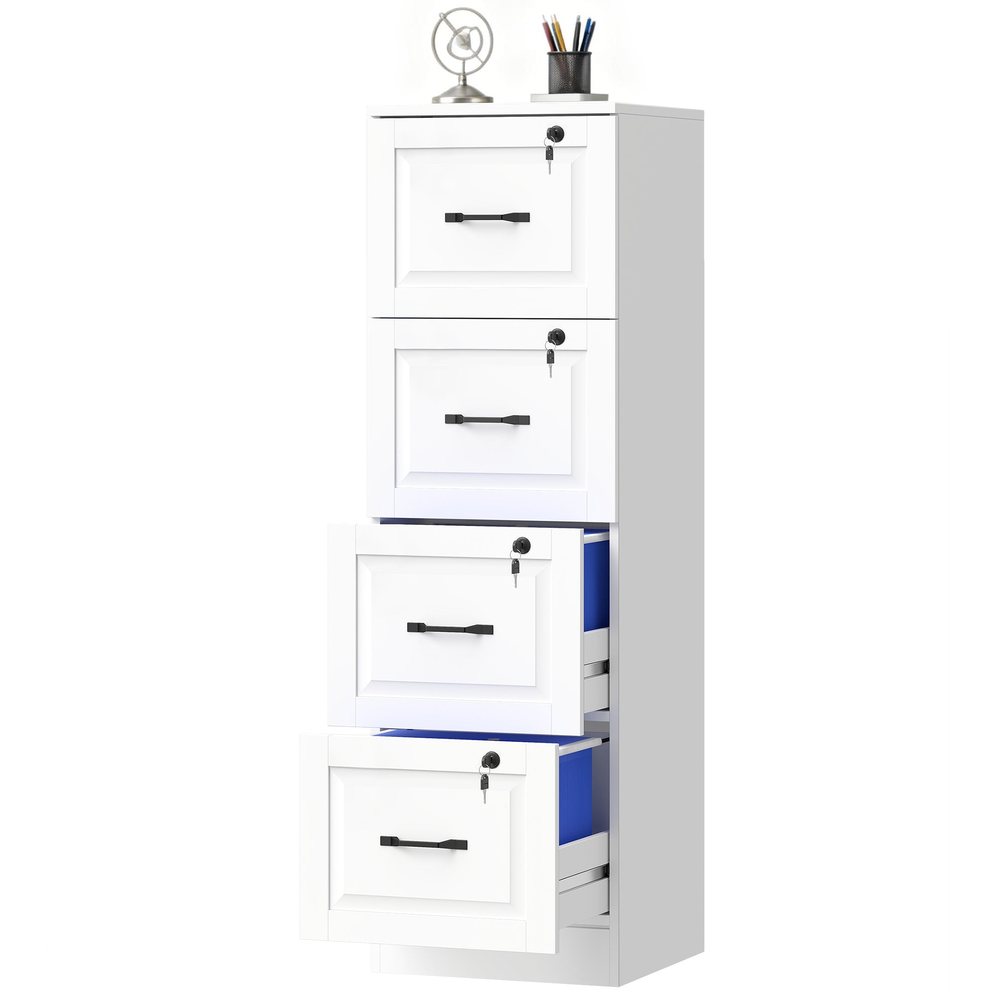4-Drawer Vertical File Cabinet with Lock - White MDF 52" H