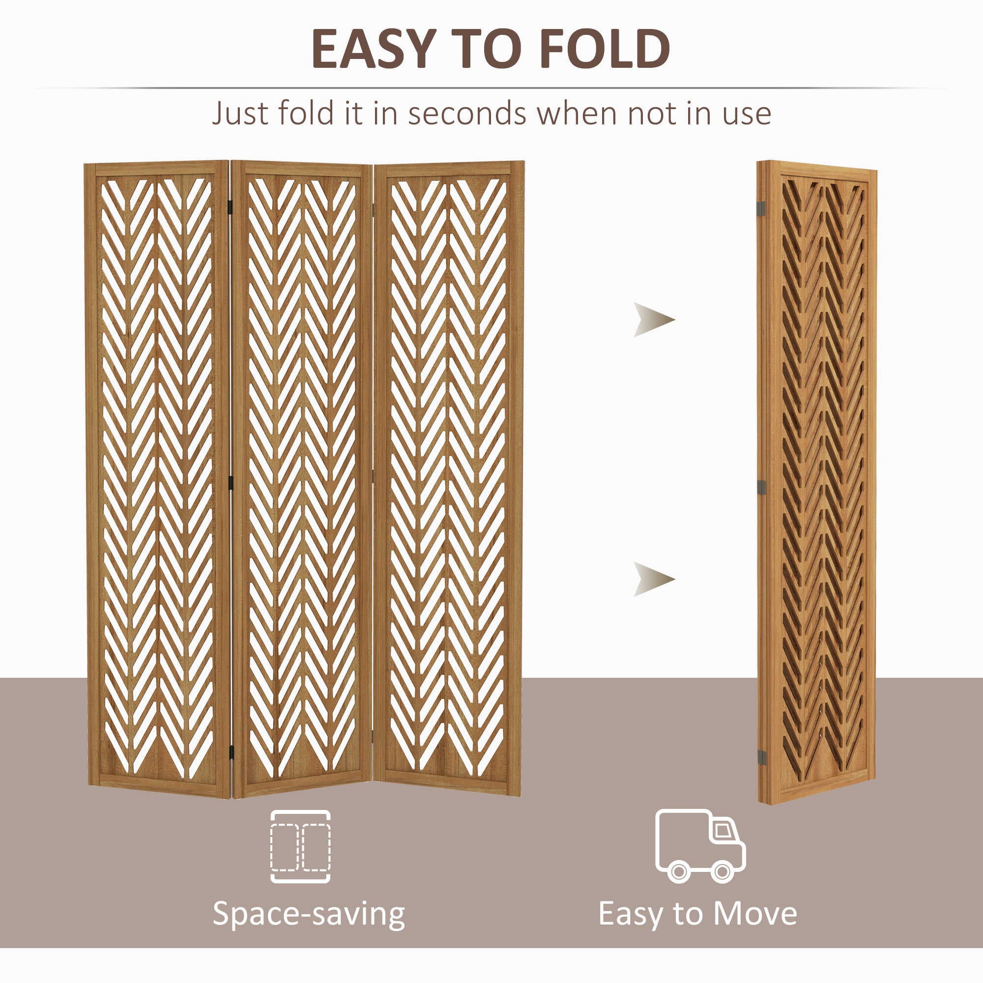 3 Panel Room Divider, 5.6ft Tall Wood Folding Privacy Screens, Freestanding Partition Wall Dividers, Light Brown