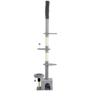 Floor to Ceiling Cat Tree, 4 Tiers Tall Kitty Climbing Tower with Scratching Post, Adjustable Height 87-100"