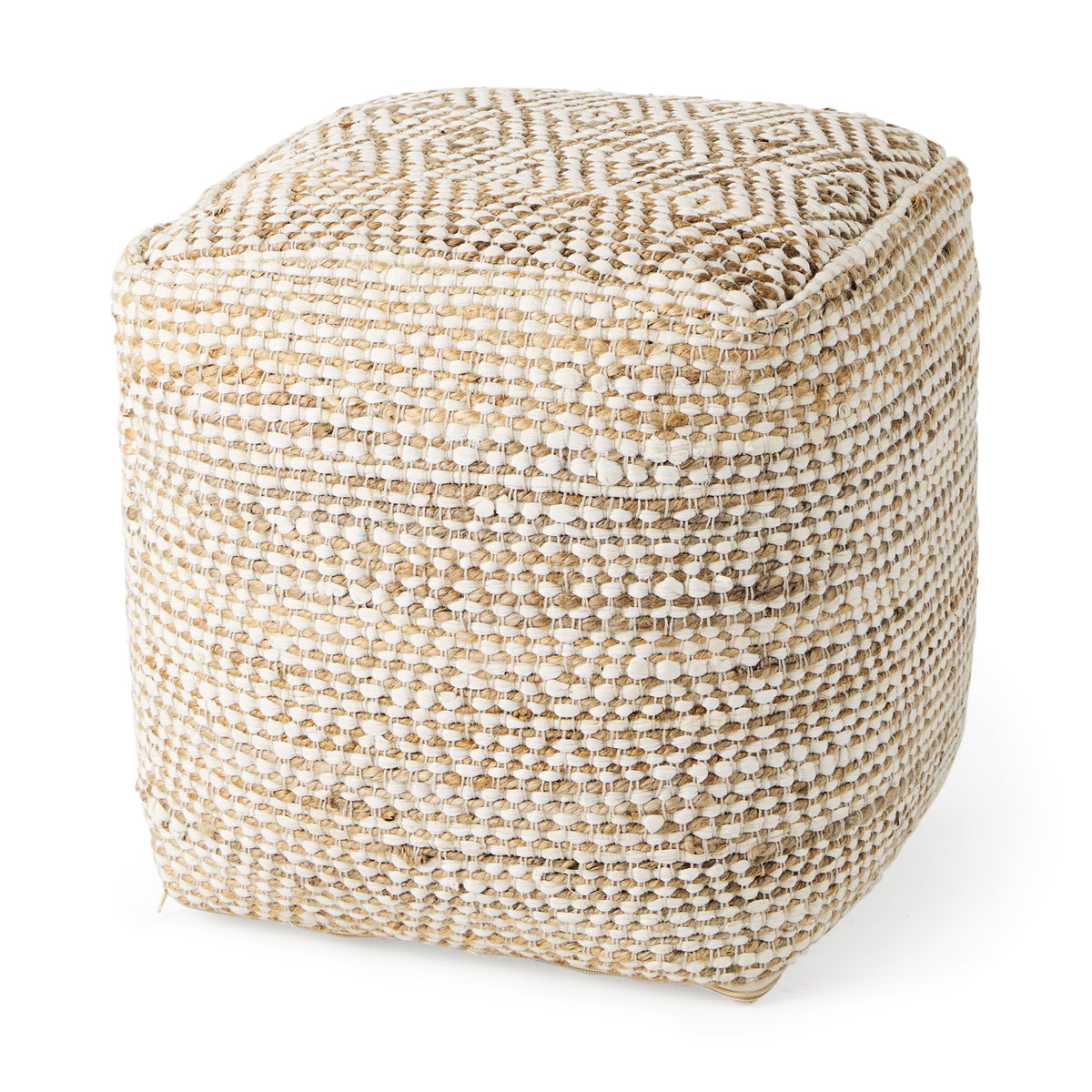 Ekani 16.0L x 16.0W x 16.0H Cream/Beige Cotton Pouf-Poufs-DECOROLALA