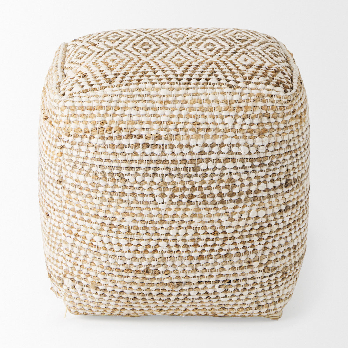 Ekani 16.0L x 16.0W x 16.0H Cream/Beige Cotton Pouf-Poufs-DECOROLALA