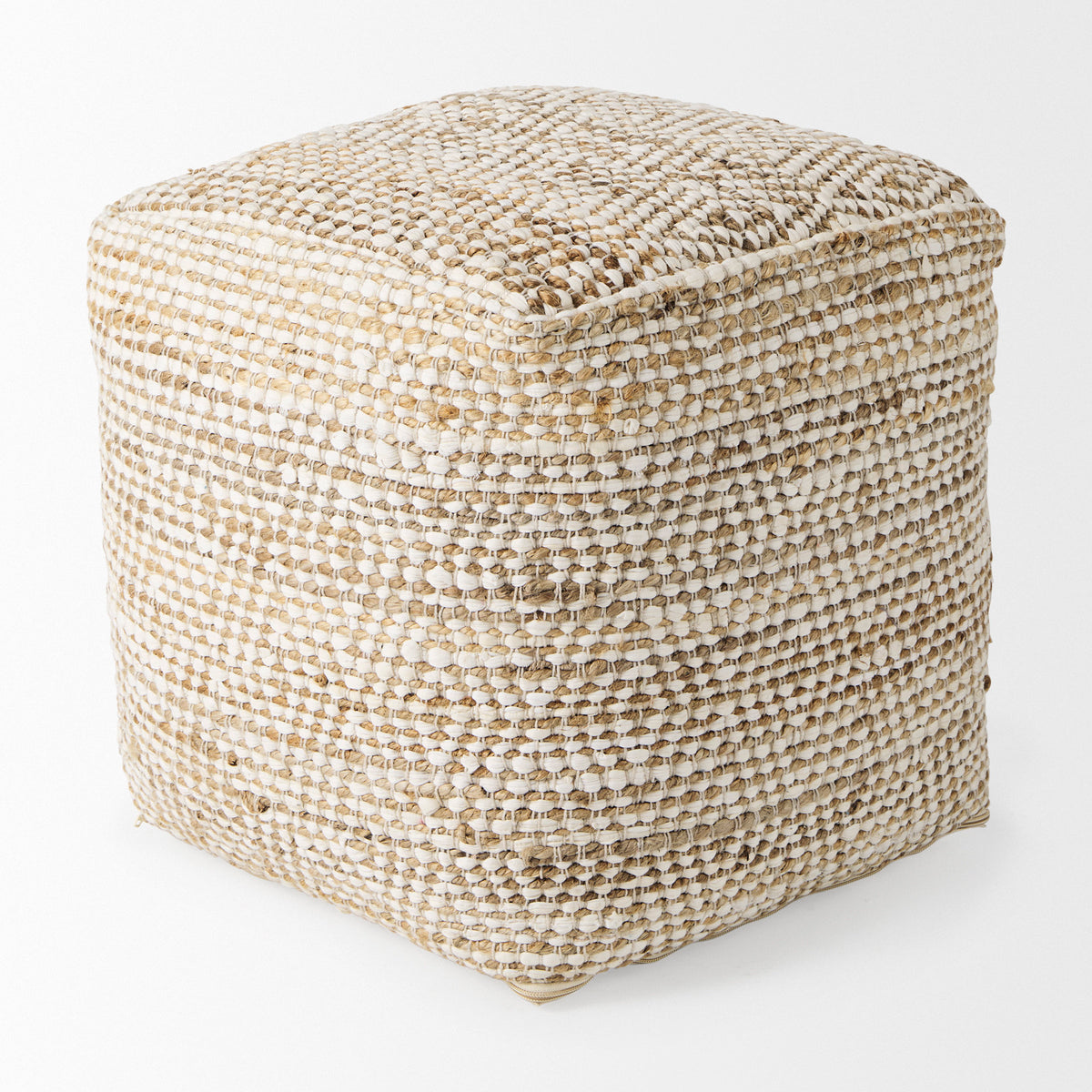 Ekani 16.0L x 16.0W x 16.0H Cream/Beige Cotton Pouf-Poufs-DECOROLALA