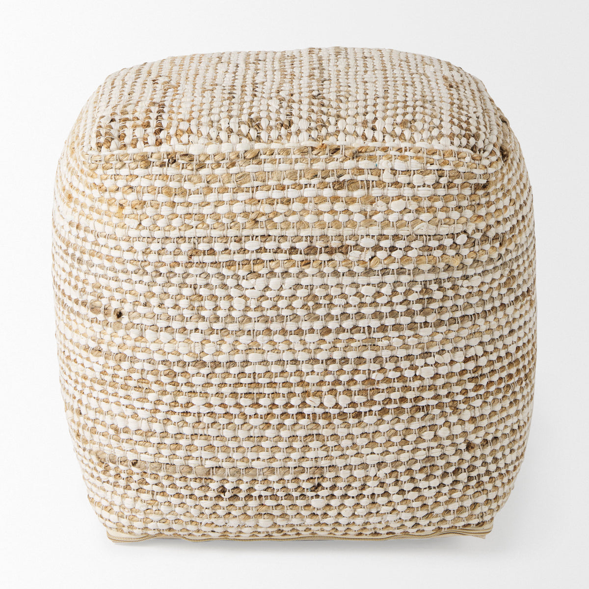 Ekani 16.0L x 16.0W x 16.0H Cream/Beige Cotton Pouf-Poufs-DECOROLALA