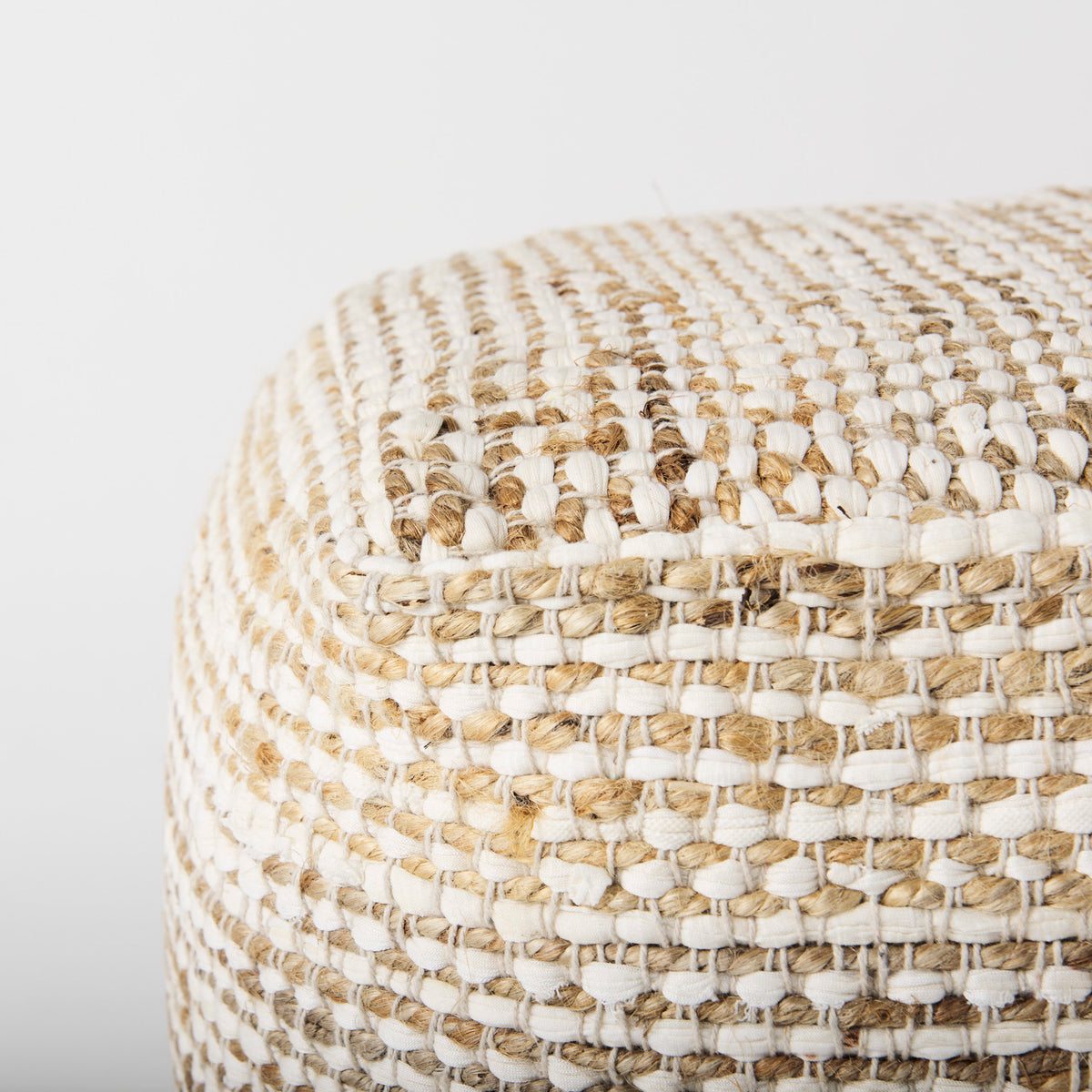 Ekani 16.0L x 16.0W x 16.0H Cream/Beige Cotton Pouf-Poufs-DECOROLALA