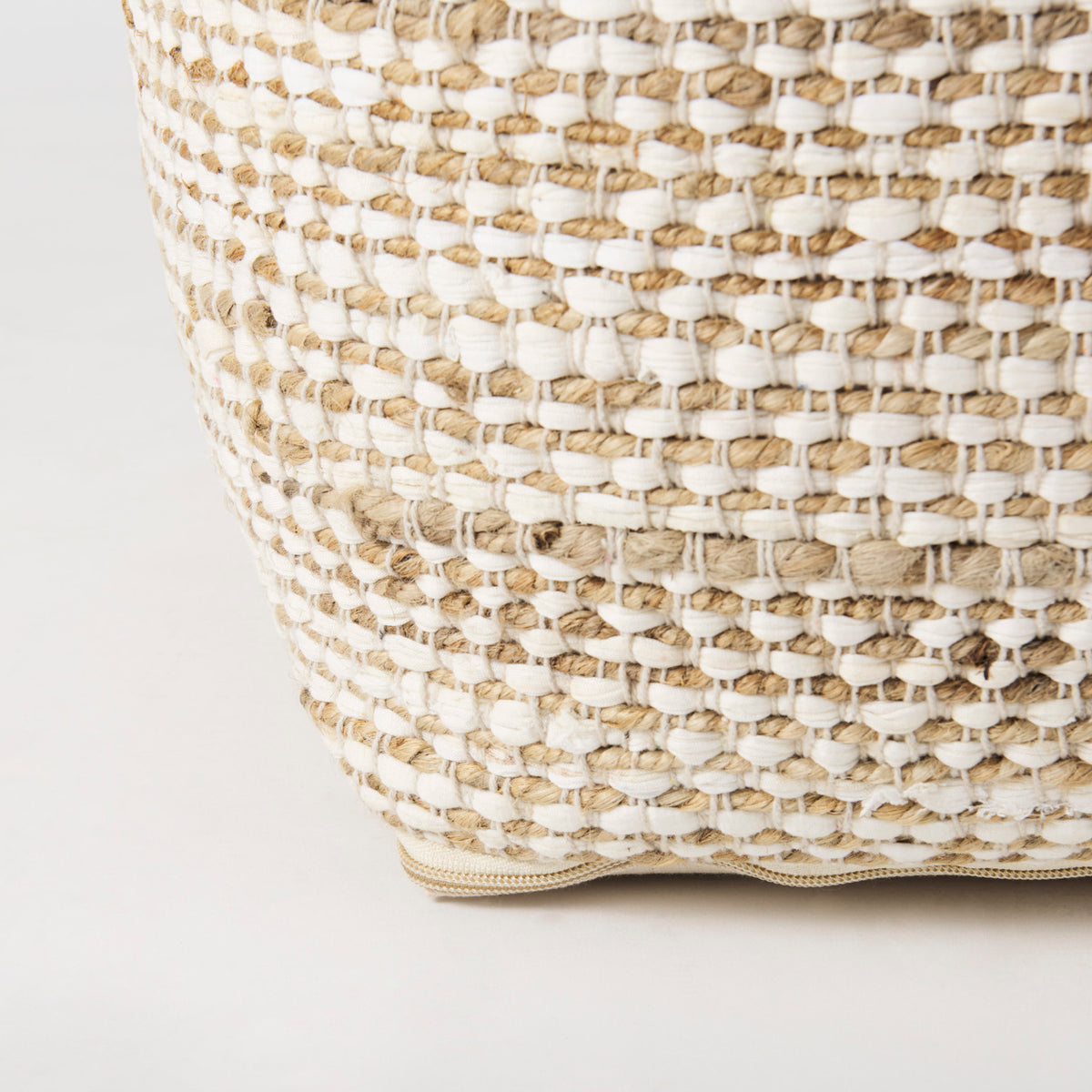 Ekani 16.0L x 16.0W x 16.0H Cream/Beige Cotton Pouf-Poufs-DECOROLALA