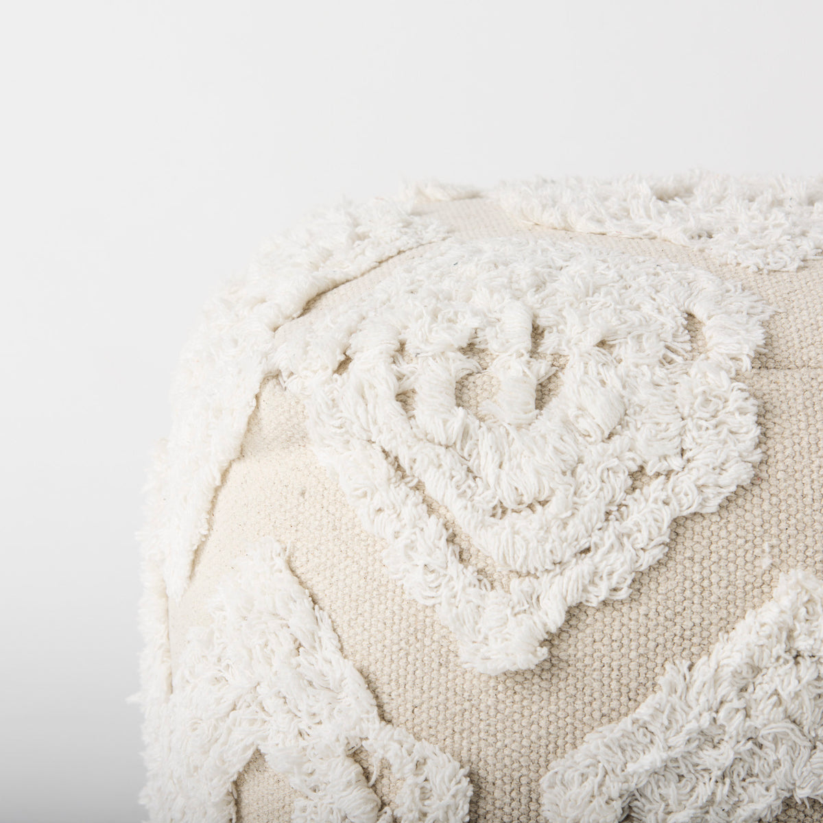 Ekanta 16.0L x 16.0W x 16.0H Cream/Beige Patterned Cotton Pouf-Poufs-DECOROLALA