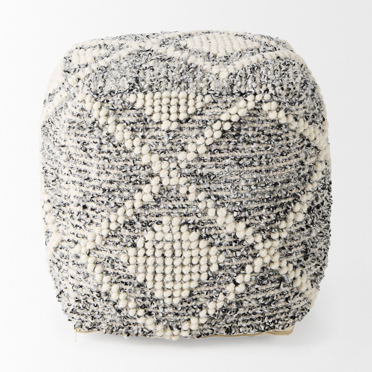 Ekiya 16.0L x 16.0W x 16.0H Black/White Yarn and Wool Patterened Pouf-Poufs-DECOROLALA