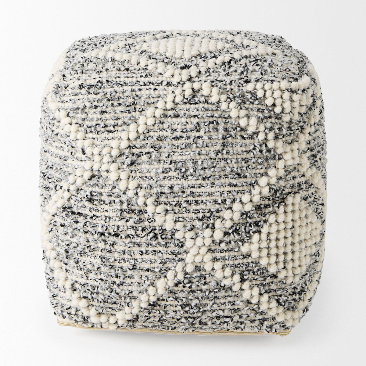 Ekiya 16.0L x 16.0W x 16.0H Black/White Yarn and Wool Patterened Pouf-Poufs-DECOROLALA