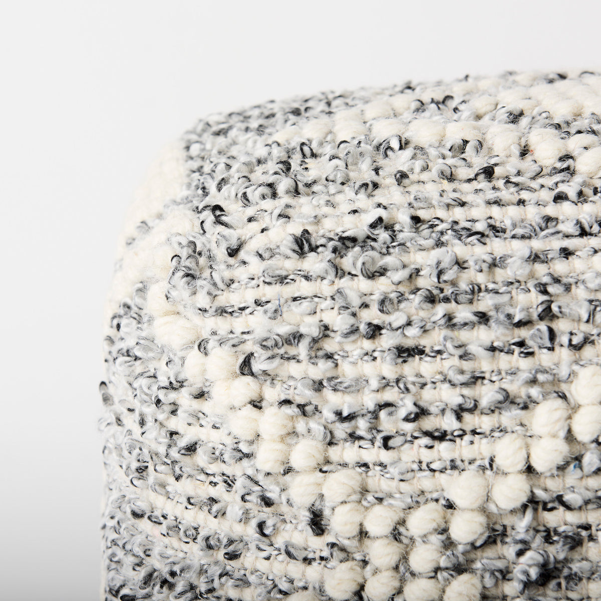 Ekiya 16.0L x 16.0W x 16.0H Black/White Yarn and Wool Patterened Pouf-Poufs-DECOROLALA